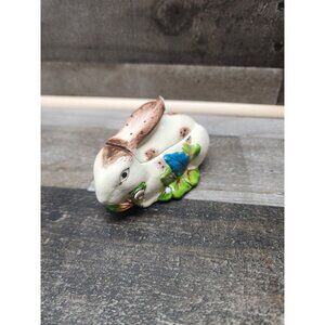 Vintage Rabbit Trinket Box Ceramic Hand Painted Bunny Snail